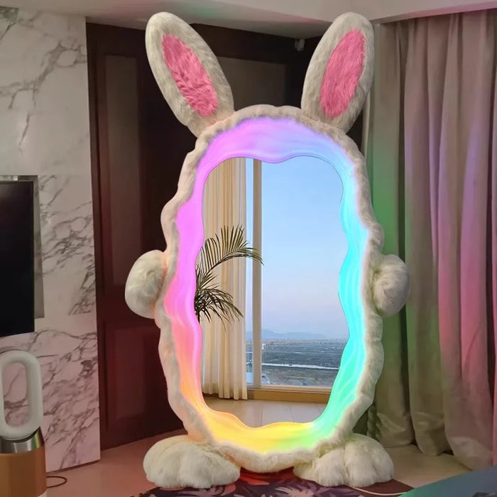 Bunny dressing mirror bedroom makeup mirror glowing floor mirror plush bunny full body mirror ambient light