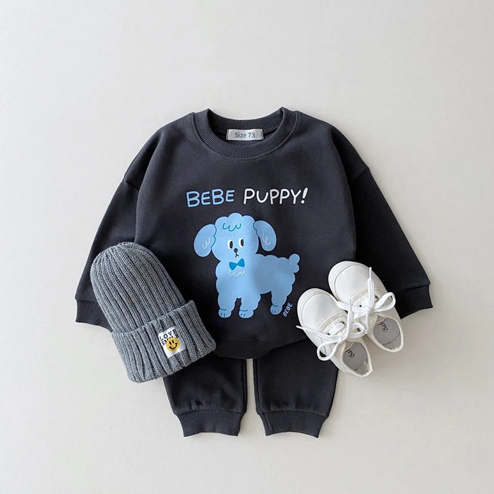 2024 Autumn New Arrival Sports Set Children Girls Comfortable Bear Solid Pullover Sweatshirts+Loose Cotton Pants Boy Casual Suit