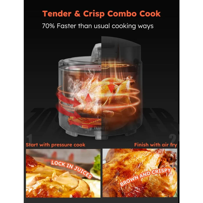 Air Fryer & Electric Pressure Cooker, , 105kPa, Crisp&Tender Flavor Combo For Food, 18/10 SS Pot w/t Sure Lock Safety Sym,