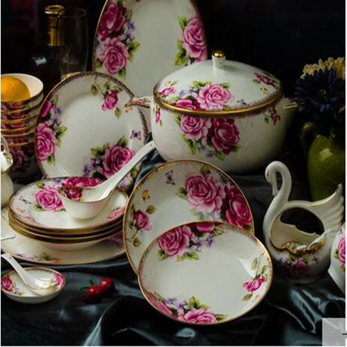 Chinese Jingdezhen bone china tableware set 58 pieces of European household dishes set ceramic wedding gift