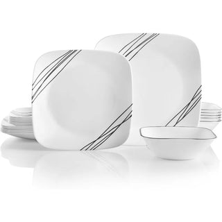Vitrelle 18-Piece Service for 6 Dinnerware Set, Triple Layer Glass and Chip Resistant, Lightweight Square Plates and Bowls Set