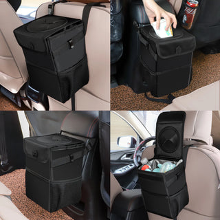 Waterproof Car Trash Can With Lid Foldable Leakproof Car Back Seat Organizer Trash Bin