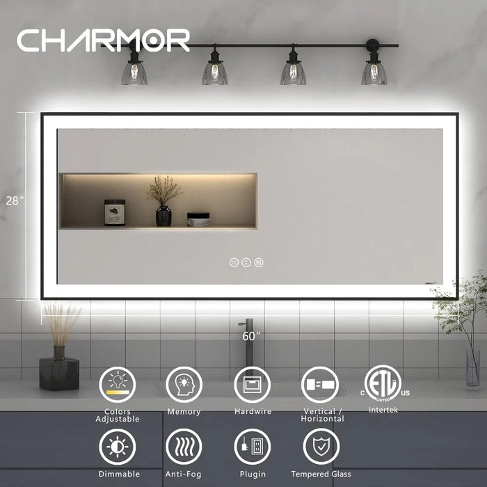 LED Mirror for Bathroom, Large Framed Lighted Mirror for Wall, Dimmable, Anti-Fog espejo para baño con luz led,espejos de pared