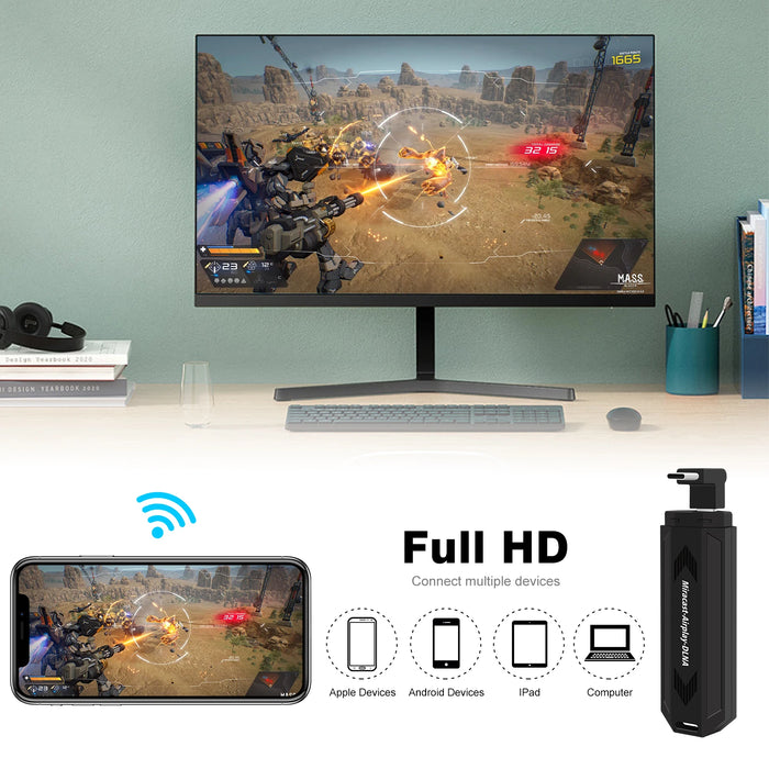 ZEUSLAP Thunderbolts Type C 1080P Wireless WiFi Display TV Dongle Receiver Miracast Airplay DLNA  for Portable Monitor