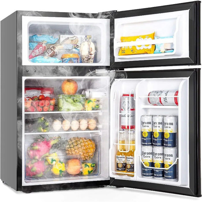 EUHOMY Mini Fridge with Freezer, 3.2 Cu.Ft Mini Refrigerator, Dorm Fridge with 2 Door For Bedroom/Apartment/Office-Food Storage