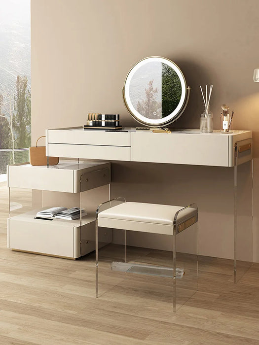 Light Luxury Acrylic Makeup Table, Bedroom, Modern and Minimalist Integrated Solid Wood Storage Cabinet, Dressing Table