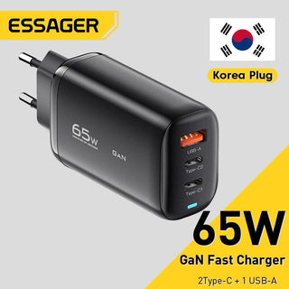 Essager 65W Korea Plug USB Type C GaN Charger For Laptop PD Fast Charging For iPhone 14 13 12 Pro Macbook Samsung Charge Adapter