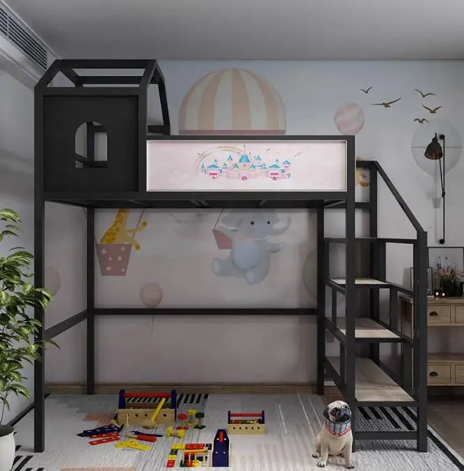 Loft bed for children Simple modern wrought iron bed on top