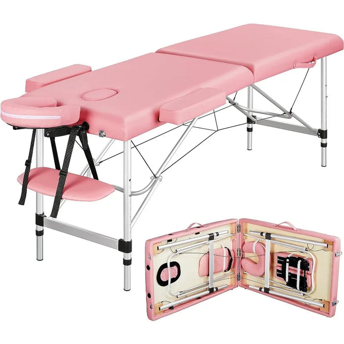 Portable 2 Sections Massage Table Spa Beds with Rolling Stool Massage Bed & Adjustable Swivel Salon Chair Aluminum Salon Bed