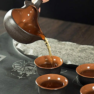 ceramic tea set Dehua Ceramic Tea Set, Black Pottery Kung Fu Tea Set Chinese Retro Lazy Tea Set Complete Set of Teapot Tea Cup