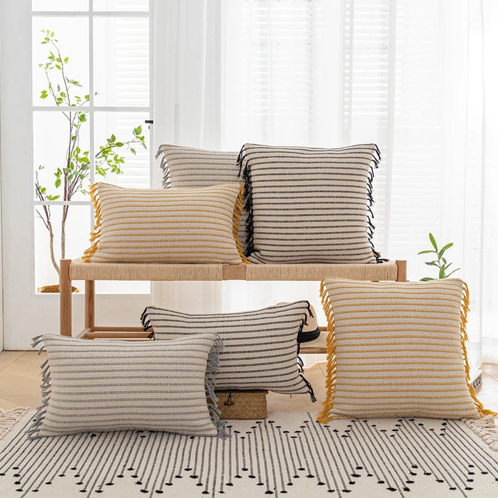 Striped  Yellow Gray Black Cushion Cover Tassel Pillowcase Woven Home Decoration Sofa Bed Living Room Sofa 45x45cm/30x50cm