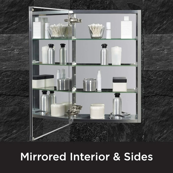 Frameless Mirror Medicine Cabinet, 16" W x 26" H, Made for Recessed or Surface Mount, Powder Coated Steel Body, with Beveled