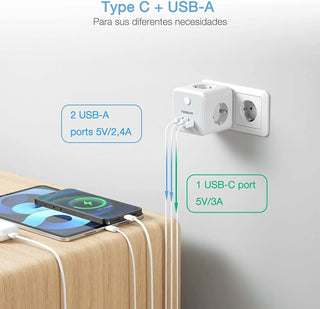 TESSAN PowerCube Multi-tap Wall Socket Extender with USB Port, Europe Korea Plug Electric Socket Adapter Charger for Home Travel