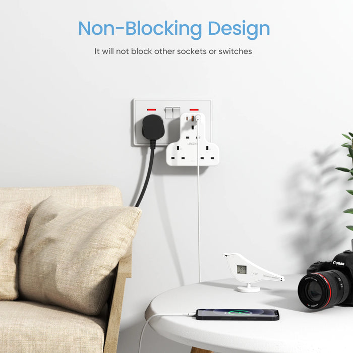 LENCENT Fast  Charger Wall Socket with 3AC Outlets  2 USB QC3.0  1 Type C PD20W 6-in-1 Outlet Plug Extender for Home/Office