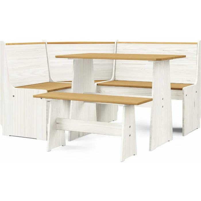 Chapman 2 Tone Natural/White Solid Wood Corner Dining Set, Reversible Breakfast Nook