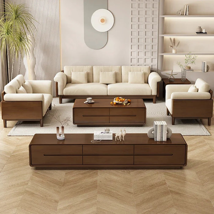 Nordic solid wood sofa modern simple small apartment living room furniture combination home cream style Japanese fabric sofa