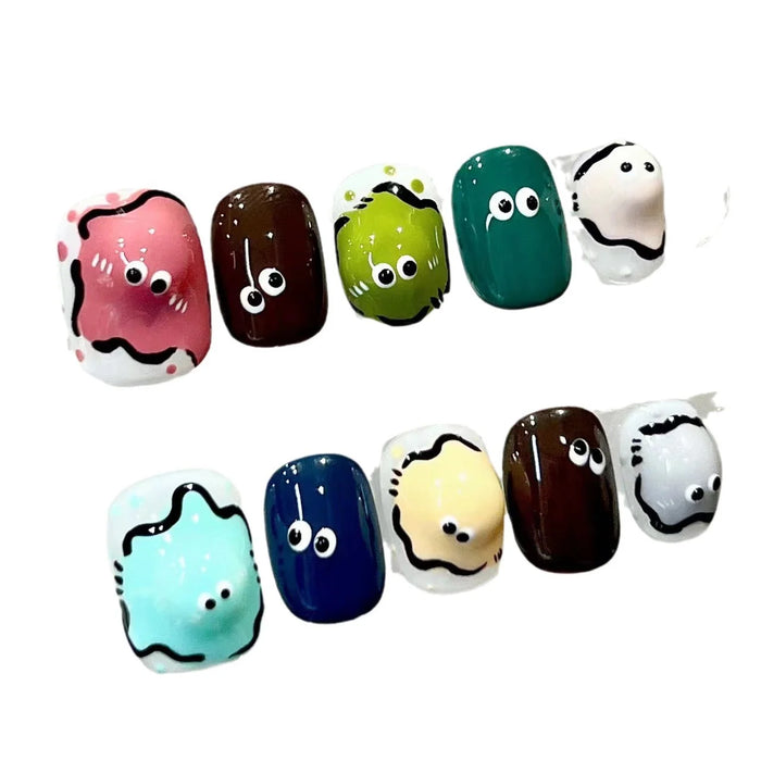 Wearable Pure Handmade Nail Art Finished Fake Nail Patches Funny Cartoon Dopamine Cute Three-dimensional Expression Nail Art