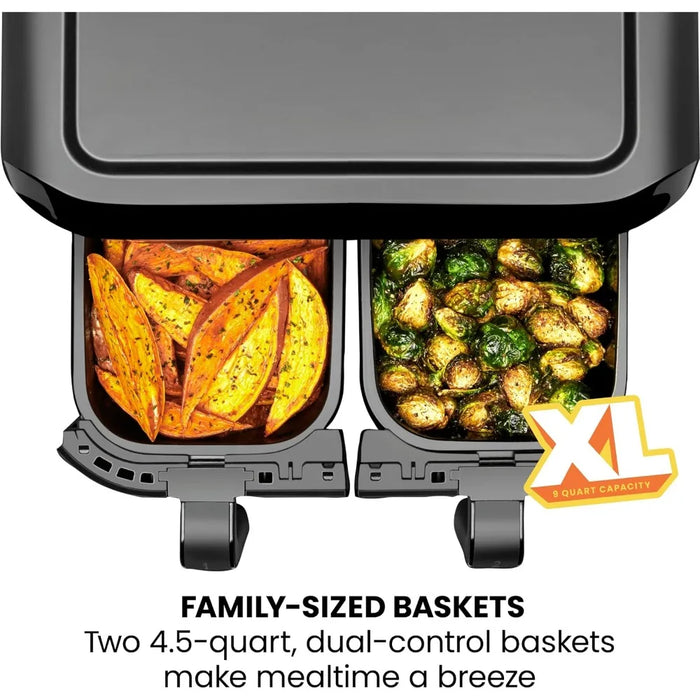 Touch Dual Air Fryer, Maximize The Healthiest Meals With Double Basket Capacity, One-Touch Digital Controls And Shake Reminder