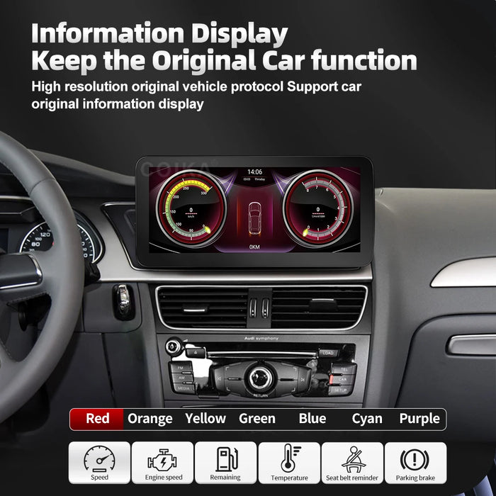 COIKA Android 12 System Car Screen Player For Audi A4 B8 A5 2009-2017 GPS Navi Multimedia Stereo 8+128GB RAM WIFI Google Carplay