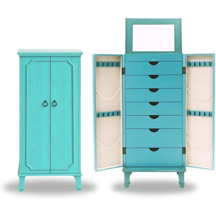 Hives and Honey 9006-349 Carson Fully Locking Jewelry Armoire, Large, Turquoise