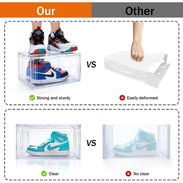 10 Pack Large Shoe Boxes Clear Stackable , Space Saving Acrylic , Foldable Shoe Container Boxes that Fits Up to Size 14 Shoes