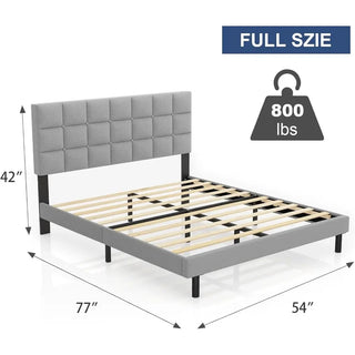 Full bed frame upholstered platform,With headboard and sturdy wooden slats,Anti-slip and noiseless,