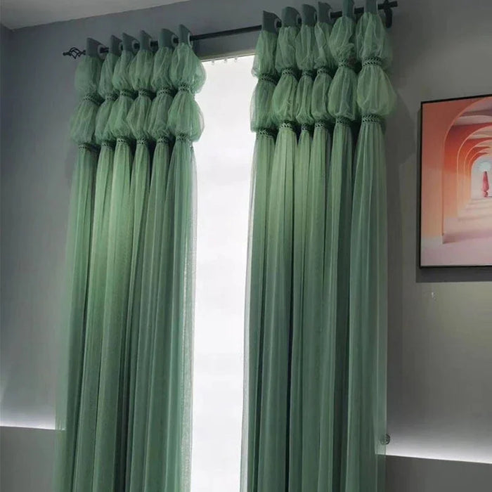 Dark Green Pleated Curtain with Valance Curtains for Living Dining Room Bedroom French Light Luxury Solid Lace Blackout