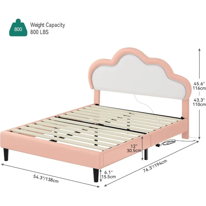 Upholstered bed frame, LED bed frame with PU artificial leather, adjustable gimbal bed frame