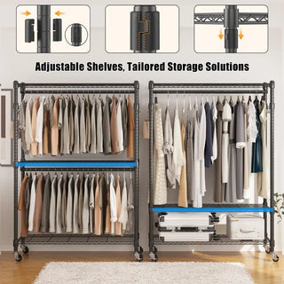 8 Side Hangers Home Furniture Rolling Clothes Racks for Hanging Clothes Simple Sturdy Wardrobe Rack With Double Hanging Rods