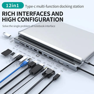 12-in-1 USB-C Docking Station with 4K HDMI,DP,VGA,USB3.0, SD/TF Reader, 100W PD, 3.5mm Audio, RJ45 1000M Ports for Macbook Dell