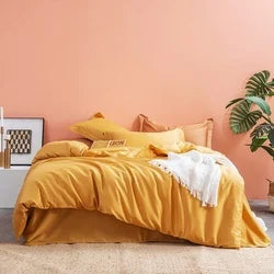 Weisdin yellow color 100% cotton bedding sheet sets luxury bed set duvet cover flat sheet home textile pillow case cover