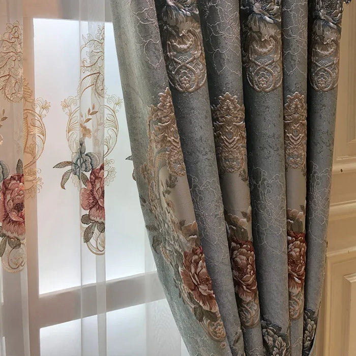 High-grade Embossed Jacquard European Luxury Curtain for Living Room Bedroom Thickened Shading Bay Window Screen Valance Tulle