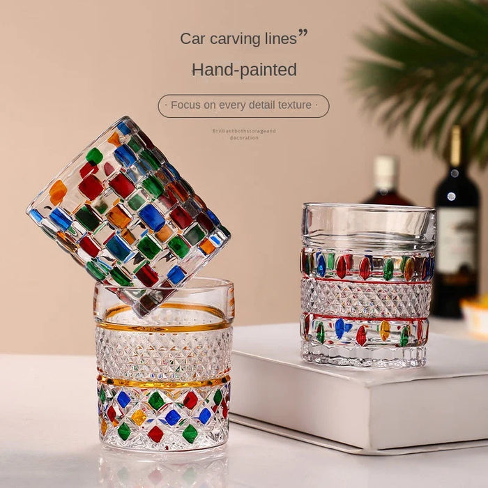 Lead-free Crystal Glass Mug Hand-painted Design Glass Cup Can Reflect The Rainbow Glossy Painted Luxury Handmade Whisky Cups New