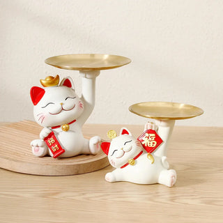Modern Home Decoration Lucky Cat Tray Cute Cat Figurines Miniature Micro Landscape Crafts Ornaments Key Storage Sculptures Decor