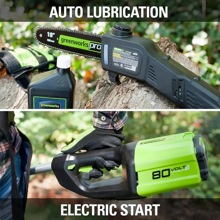 Greenworks 80V 10" Cordless Polesaw (Great For Pruning and Trimming Branches / 75  Compatible Tools), 2.0Ah Battery and Charger