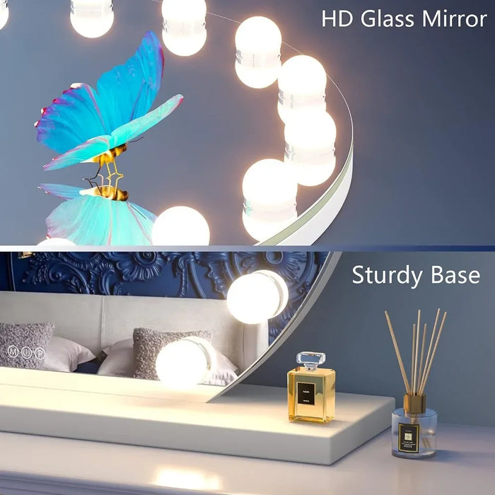 Vanity Mirror with Lights, 32" x 28" Makeup Mirror, Mirror with Lights, 10X Magnification and Smart Touch Dimmable 3 Modes,White