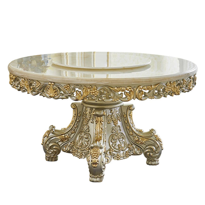 Dining room furniture European marble round dining table chair combination villa full solid wood carving large dining table gold