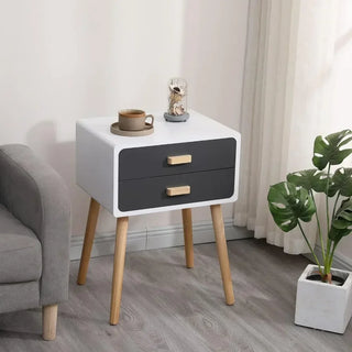 Set of 2 Nightstand End Table with 2 Storage Drawers and Solid Wooden Legs, Bedroom Living Room Furniture (Grey)
