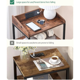 Nightstands Set of 2 with LED Lights and Charging Station,End Table with 2 Fabric Storage Drawers and Shelves, Modern Side Table