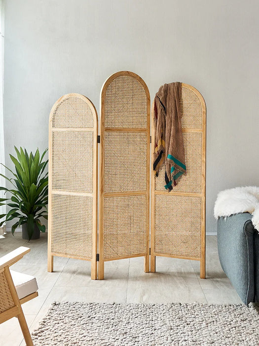 Solid wood rattan woven screen partition wall, movable folding folding screen, new Chinese style minimalist seat screen