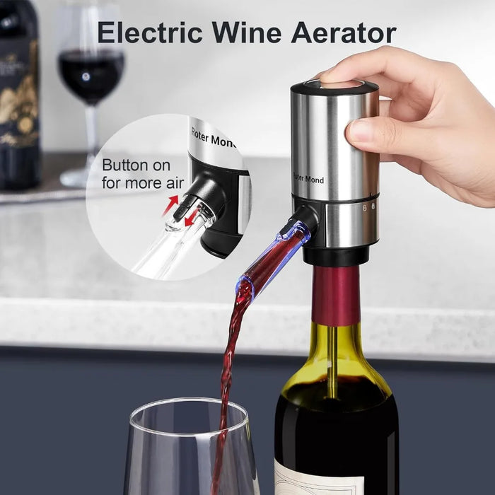 Electric bottle opener set, automatic bottle opener set with electric wine decanter inflator, 2 vacuum stoppers