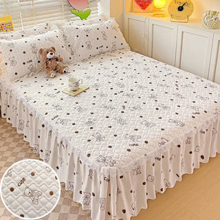 Bonenjoy Bed Skirt Cartoon Style Bed Cover Ruffled Bedsheet falda de cama Quilted Mattress Covers Lace Bedspread (No Pillowcase)