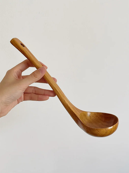 Munins Japanese handmade solid wood straight handle large soup spoon oil spoon hot pot spoon Congee spoon large wooden spoon