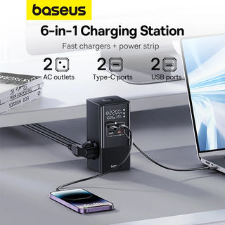 Baseus 100W Fast USB Charger 6 in 1  Power Strip Desktop Charging Station With 1200J Surge Protector For MacBook iPhone Samsung