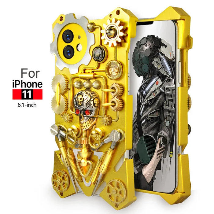 Hot Gold DIY Gear Steampunk Skull Metal 11 Pro Max For iPhone 11 Coque 11Pro Funda For iPhone X Xr Xs Max CASE Cover