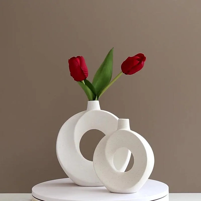 Nordic simple Doughnut Ceramic Vase Desktop Ornaments Living Room Decoration Flower Arrangement Container Flower Pot Vase Gift