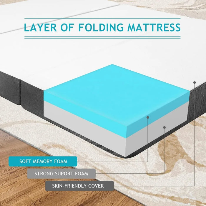 Folding Mattress, 4 inch Memory Foam Portable Trifold Mattress Topper with Washable & Breathable Cover, Foldable Mattress Topper