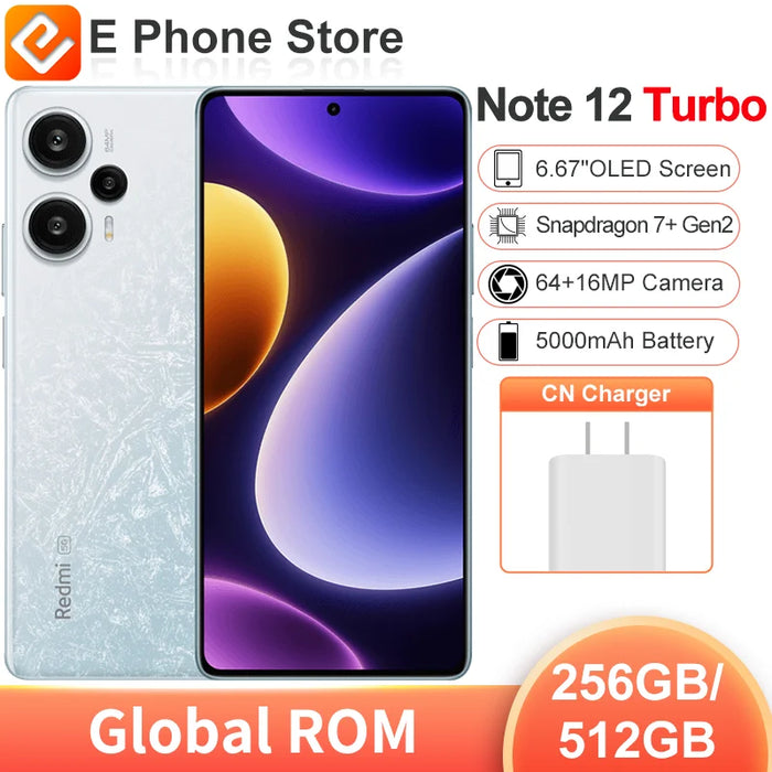 Global ROM Xiaomi Redmi Note 12 Turbo 256GB/512GB/1T Snapdragon 7+ Gen 2 6.67” OLED Screen 64MP+16MP Camera 5000mAh Battery 67W