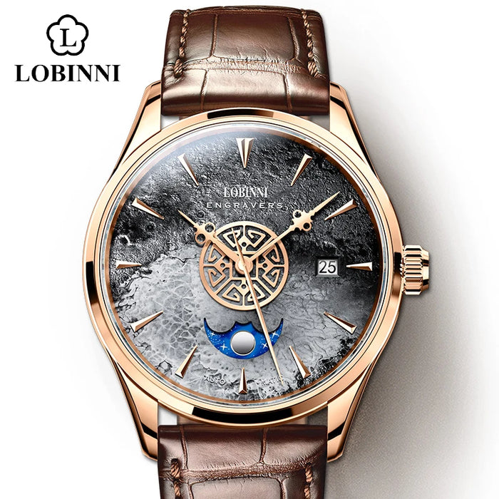 LOBINNI New Mens Watch 50M Waterproof Meteorite Dial Mechanical Watches Sapphire Crystal Automatic Wristwatch Relogio Masculino