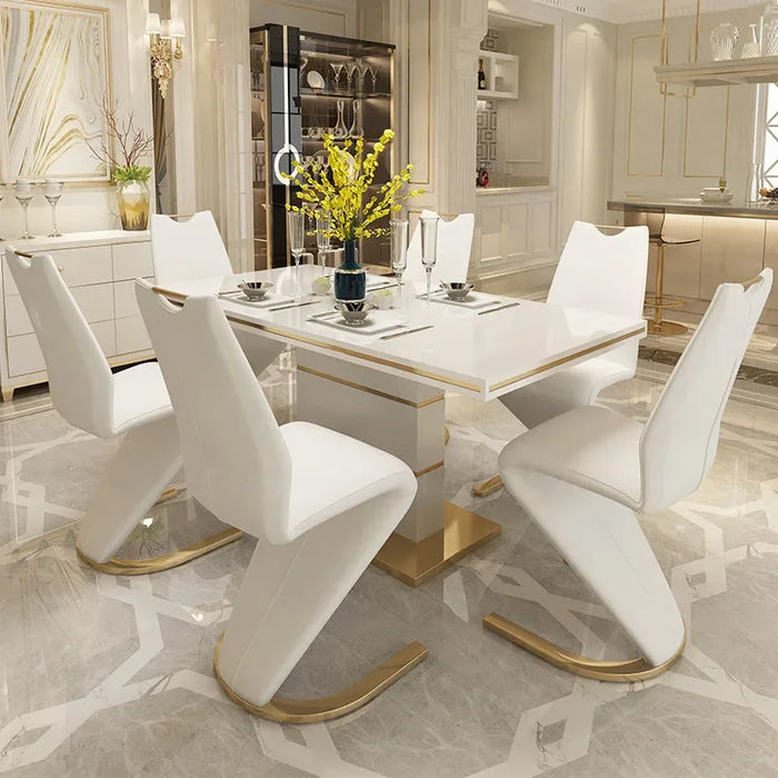 2 Pieces Chairs Modern Simple Z Shape Dining Chair PU Leather Home Living Room Chair Only Chairs (Table Is Not for Sale)